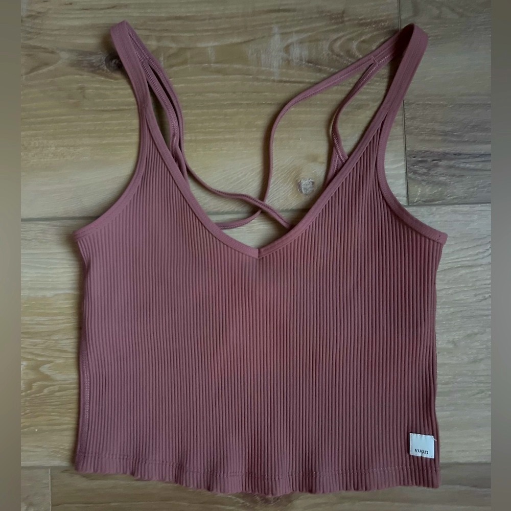 Vuori Rib Crop Tank Earth Hue Colored Lined Light Support Built-In Bra Small